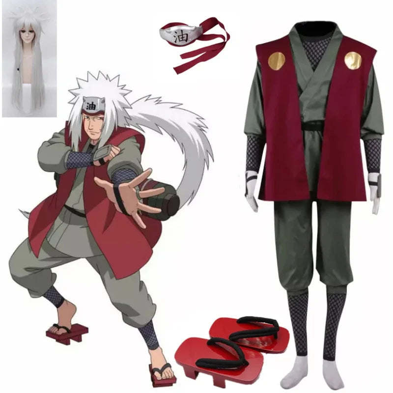 Anime Jiraya Cosplay Costume with Wig and Headband and Footwear