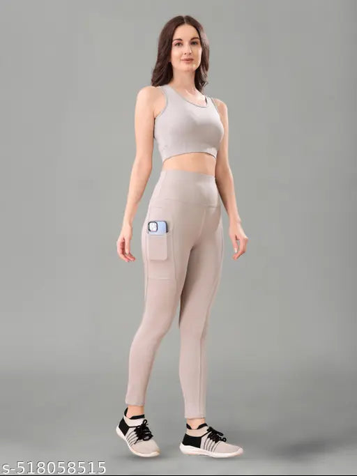 Women's Solid Top & Bottom Gym Set (Multi Variant)