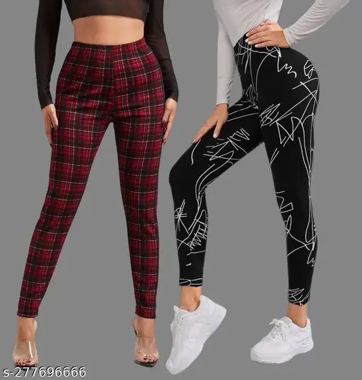 Women's Printed Tights Leggings | Pack of 2