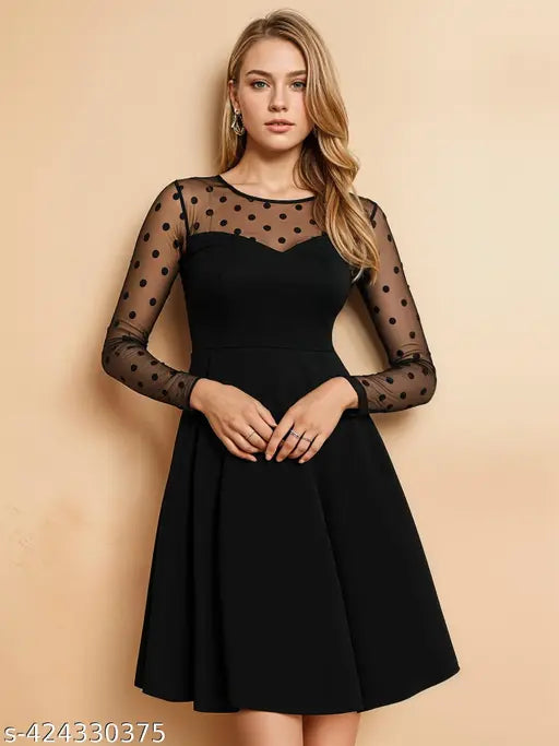Black Lycra Designer Party Dress