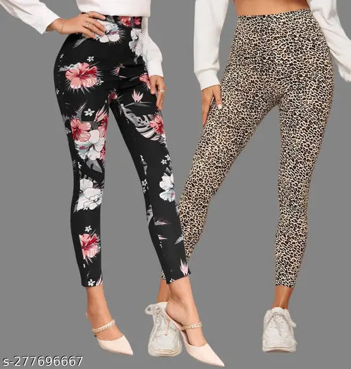 Women's Printed Tights Leggings | Pack of 2