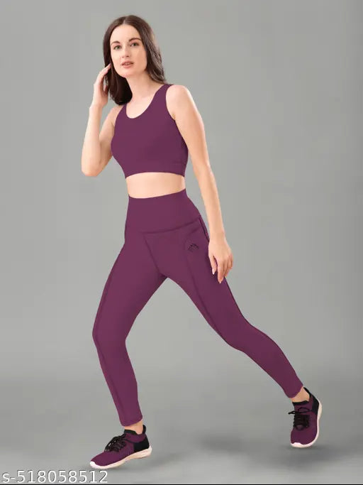 Women's Solid Top & Bottom Gym Set (Multi Variant)