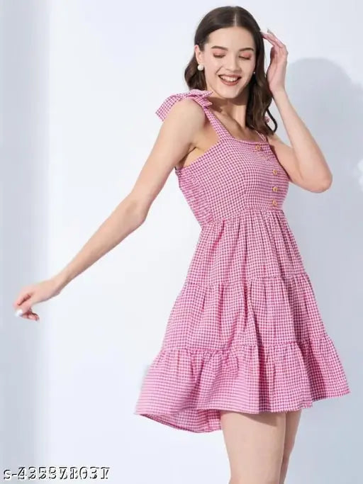 Sleeveless Checked Beach Dress