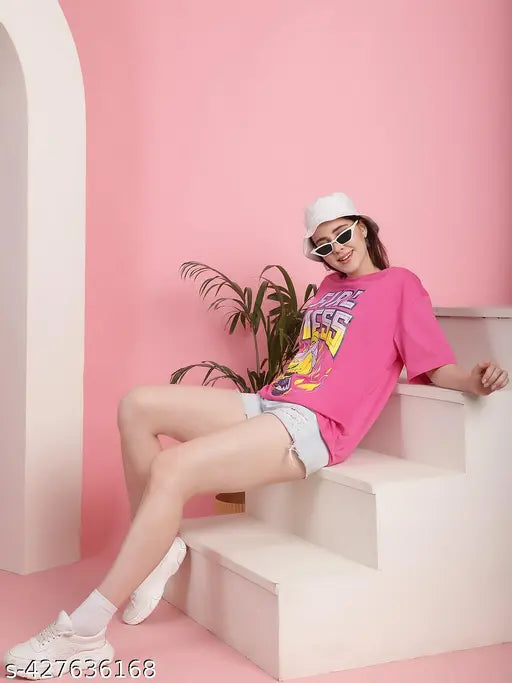 Fire Mess Hot Pink Oversized Women's T-shirt