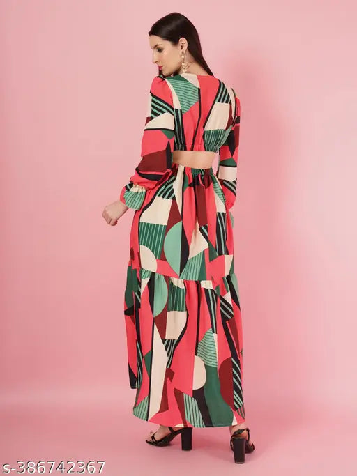 Trendy V Neck Fit and Flare Waist Cutout Dress
