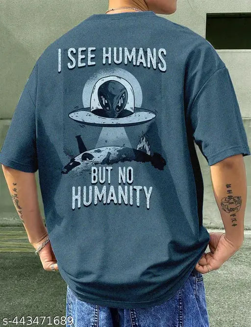 Oversized Alien See Humans but not Humanity Backprint Unisex Tshirt