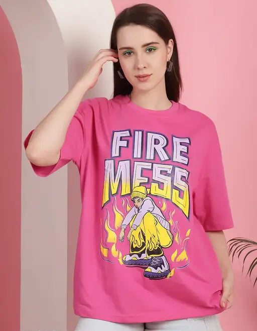 Fire Mess Hot Pink Oversized Women's T-shirt