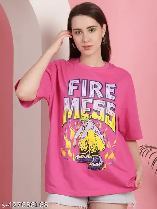 Fire Mess Hot Pink Oversized Women's T-shirt