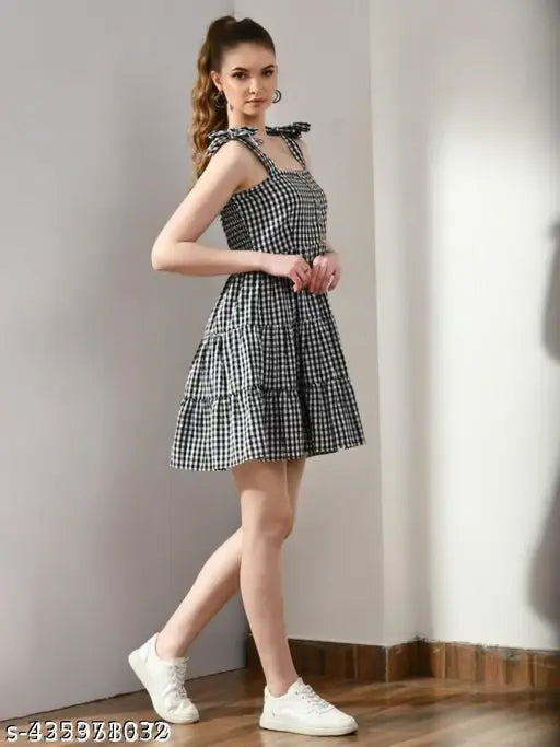 Sleeveless Checked Beach Dress