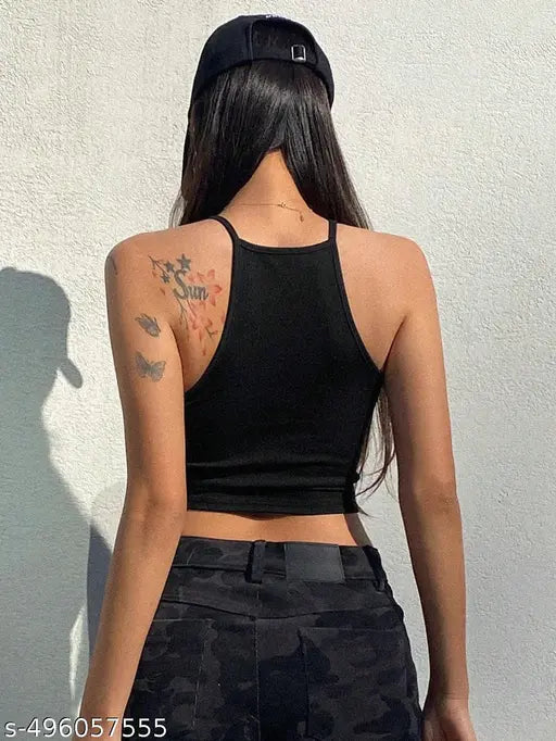 Women's Ribbed Halter Sleeveless Crop Top