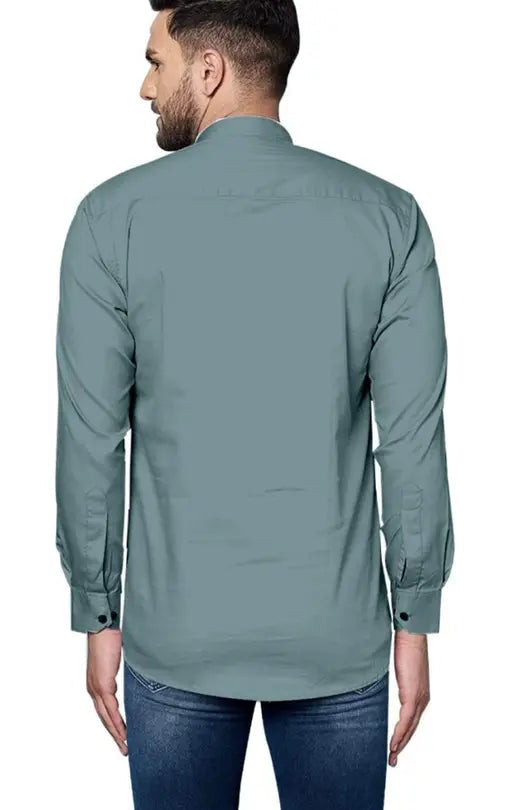 Luxury Semi Formal Olive Pista Green Cotton Shirt For Men