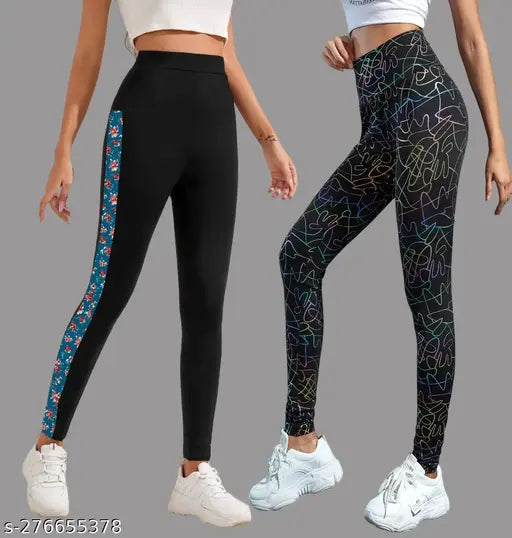 Women's Printed Tights Leggings | Pack of 2