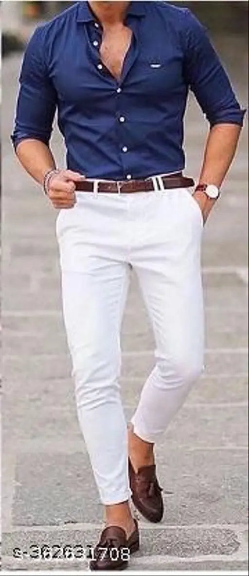 White Slim Fit Formal Trouser for Men