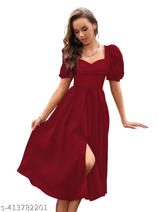 Eternal A-line Sweetheart Neck Puff Sleeve Dress
