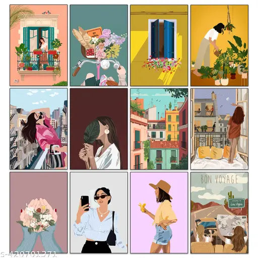 Set of 12 Aesthetic Women Art Posters | A4 Size