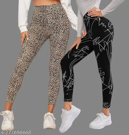 Women's Printed Tights Leggings | Pack of 2