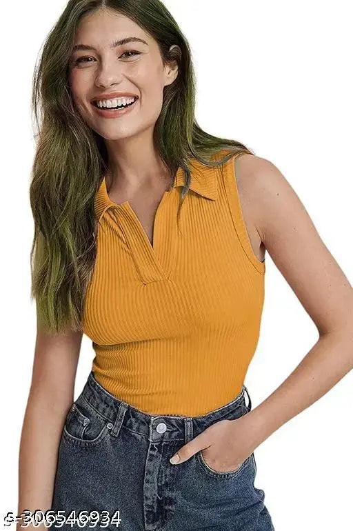 Trendy Sleeveless Collar Top for Women (Multi Variant)