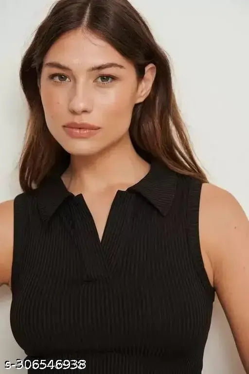Trendy Sleeveless Collar Top for Women (Multi Variant)
