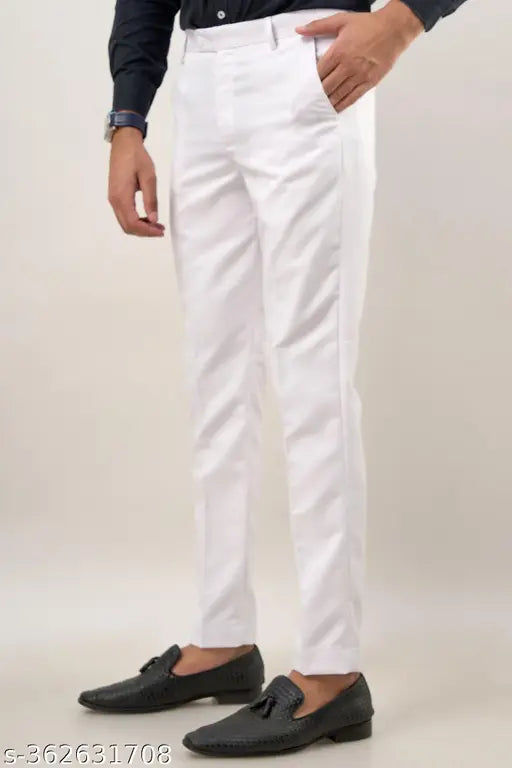 White Slim Fit Formal Trouser for Men