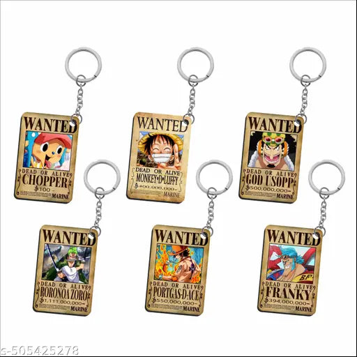 One of Piece Wanted Anime Keychains | Pack of 6