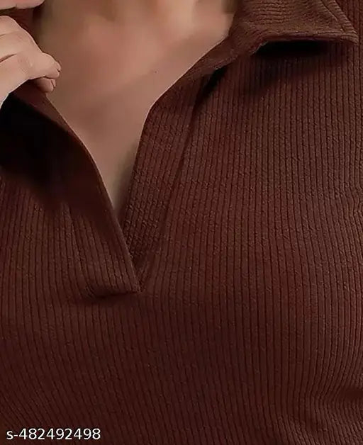 Brown Collar Rib Top