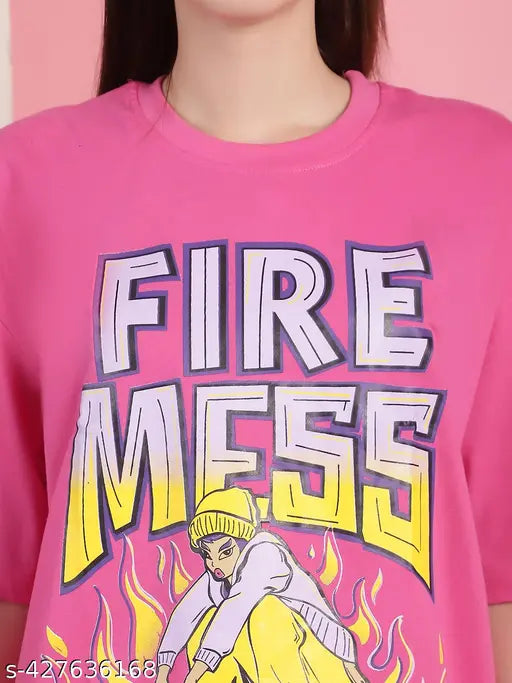 Fire Mess Hot Pink Oversized Women's T-shirt
