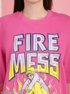 Basic Quality Fire Mess Hot Pink Oversized Women's T-shirt