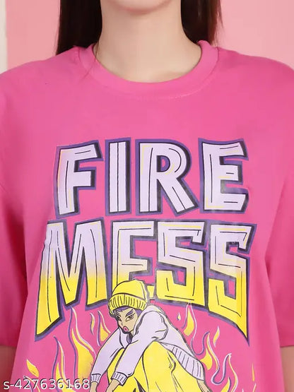 Fire Mess Hot Pink Oversized Women's T-shirt