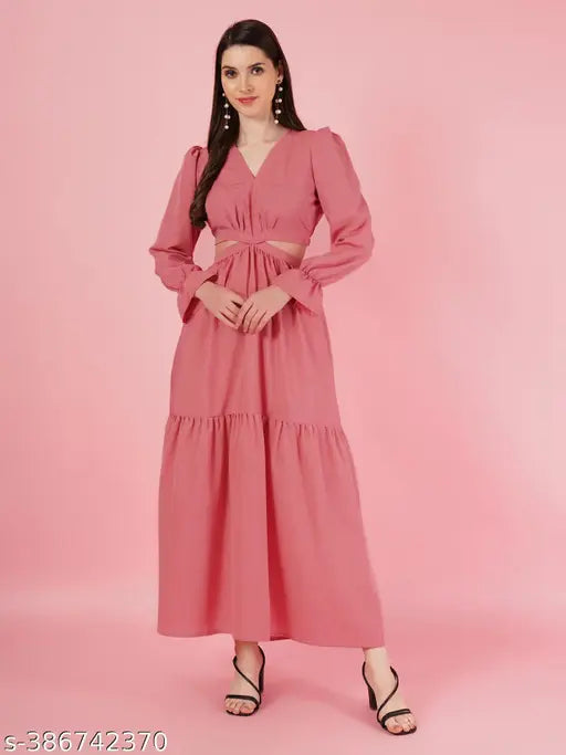 Trendy V Neck Fit and Flare Waist Cutout Dress