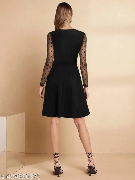 Black Lycra Designer Party Dress