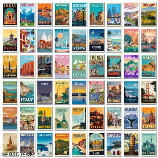 Vintage 54 Pcs Travel Wall Posters