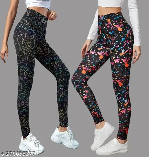 Women's Printed Tights Leggings | Pack of 2