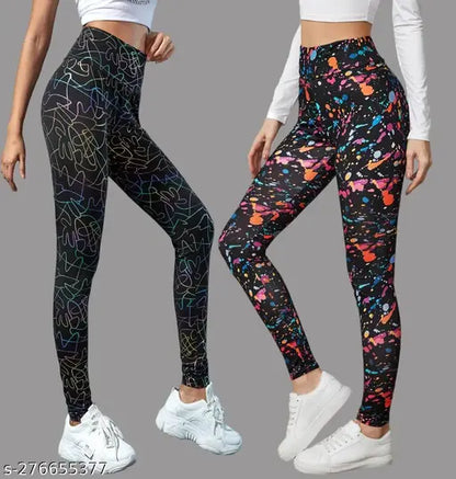 Women's Printed Tights Leggings | Pack of 2