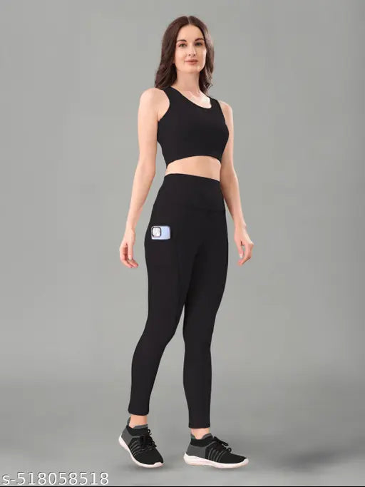 Women's Solid Top & Bottom Gym Set (Multi Variant)