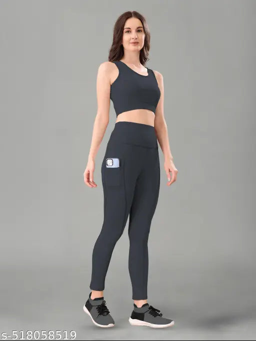 Women's Solid Top & Bottom Gym Set (Multi Variant)