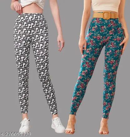 Women's Printed Tights Leggings | Pack of 2