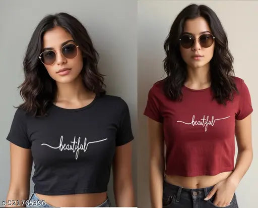 Basic Quality Beautiful Crop Top T-shirt Combo