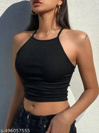 Women's Ribbed Halter Sleeveless Crop Top