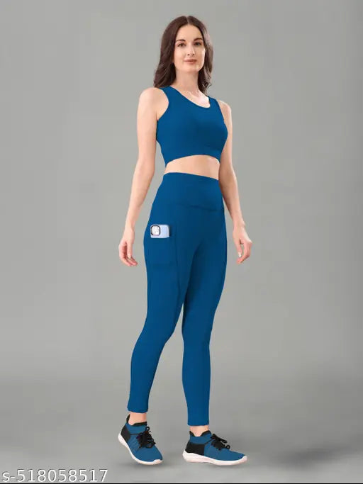 Women's Solid Top & Bottom Gym Set (Multi Variant)