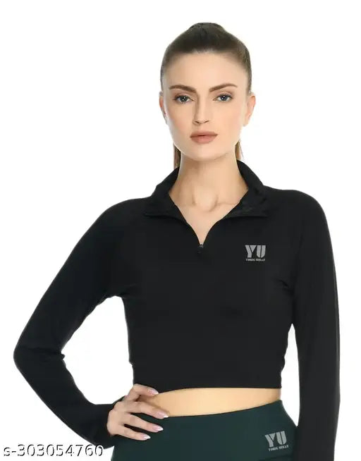 Women's Full Sleeve Collar Crop Top