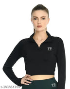 Women's Full Sleeve Collar Crop Top
