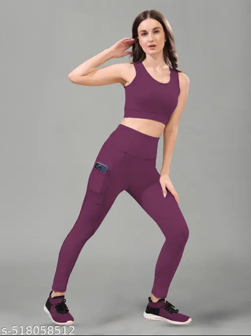 Women's Solid Top & Bottom Gym Set (Multi Variant)