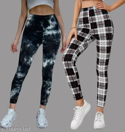 Women's Printed Tights Leggings | Pack of 2