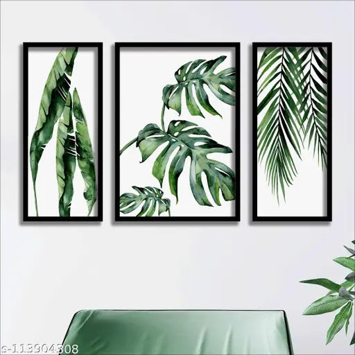 Set of 3 Green Leafy Framed Posters