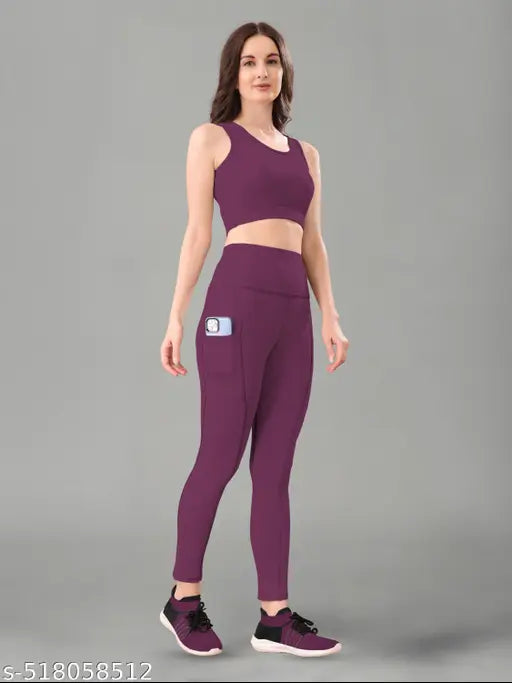 Women's Solid Top & Bottom Gym Set (Multi Variant)